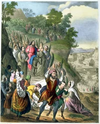 Entrada Triunfal de Cristo em Jerusalém, de uma bíblia impressa por Edward Gover, de 1870